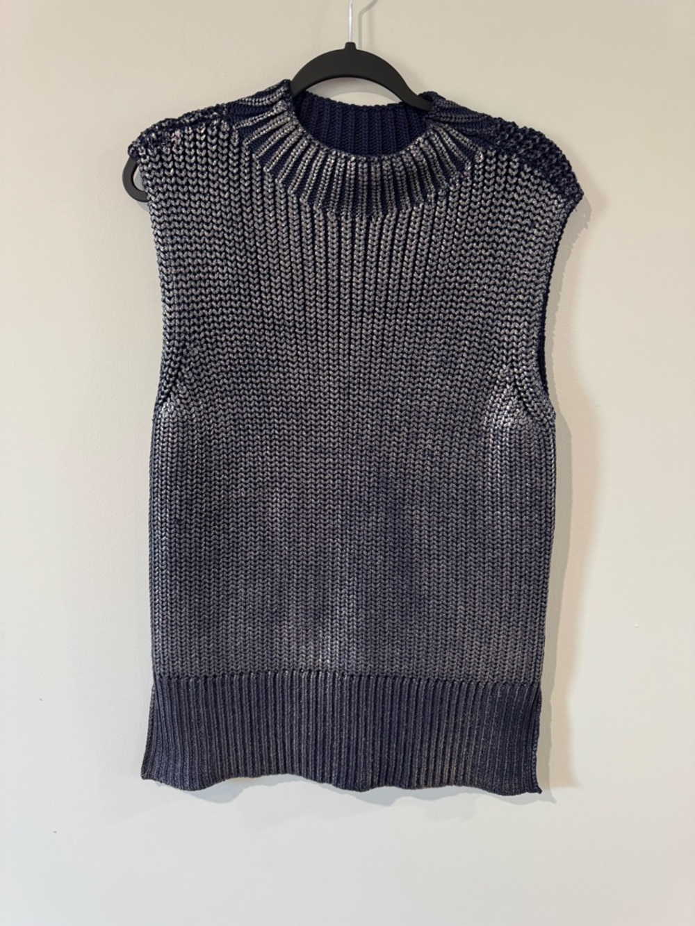 Pilcro Navy and Metallic Chunky Knit Vest Size Small